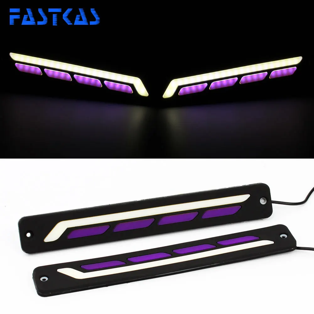 

LED DRL Daytime Running Light 100% Waterproof White Purple Color Day Light Fog Light Turning Signal Flexible Car Running Light