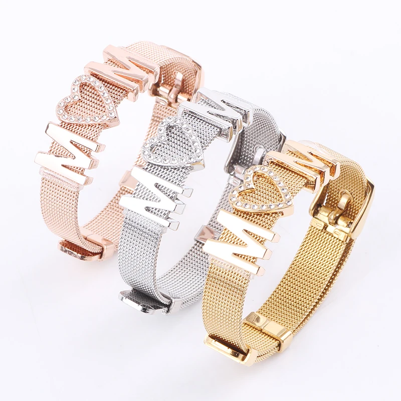 dodocharms Fashion Ladies Stainless Steel Mesh Bracelets Crystal MoM