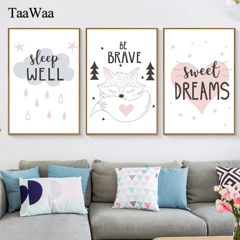 

Kids Poster Pink Cartoon Nursery Girl Wall Art Motivational Quote Animal Canvas Painting Baby Room Nordic Pictures Decoration