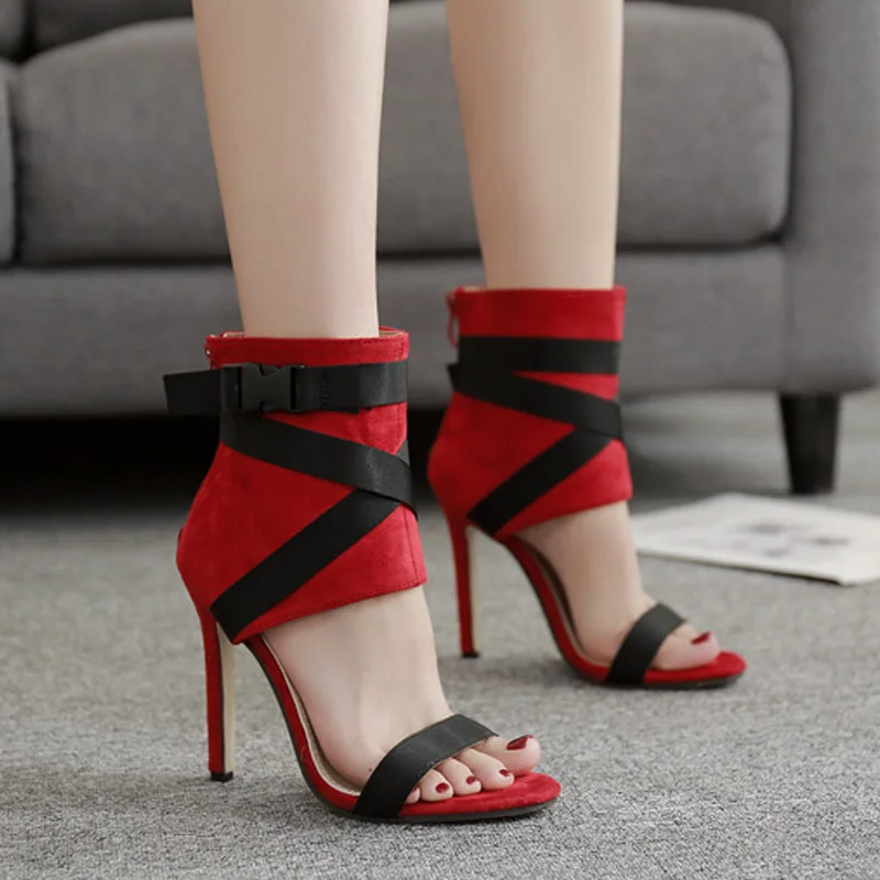 Red Black Patchwork Gladiator Women Sandals Lace Up Shoes Ladies Cross-tie High Heel Women Sandals Sexy Women Shoes Scarpe Donna
