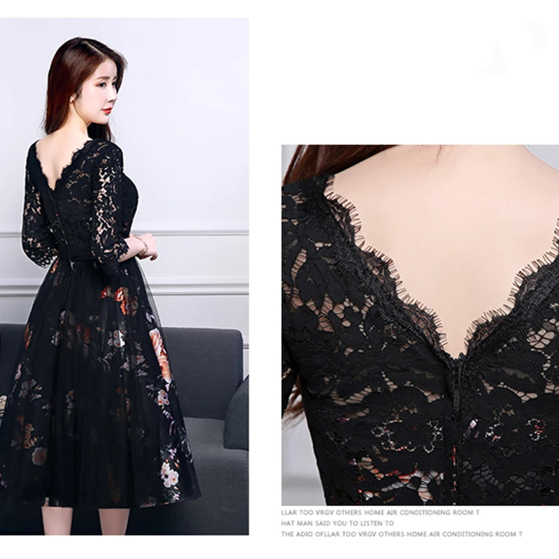 DongCMY Новинка, цветочные короткие платья для выпускного вечера, черные вечерние платья с v-образным вырезом, элегантные платья Vestido