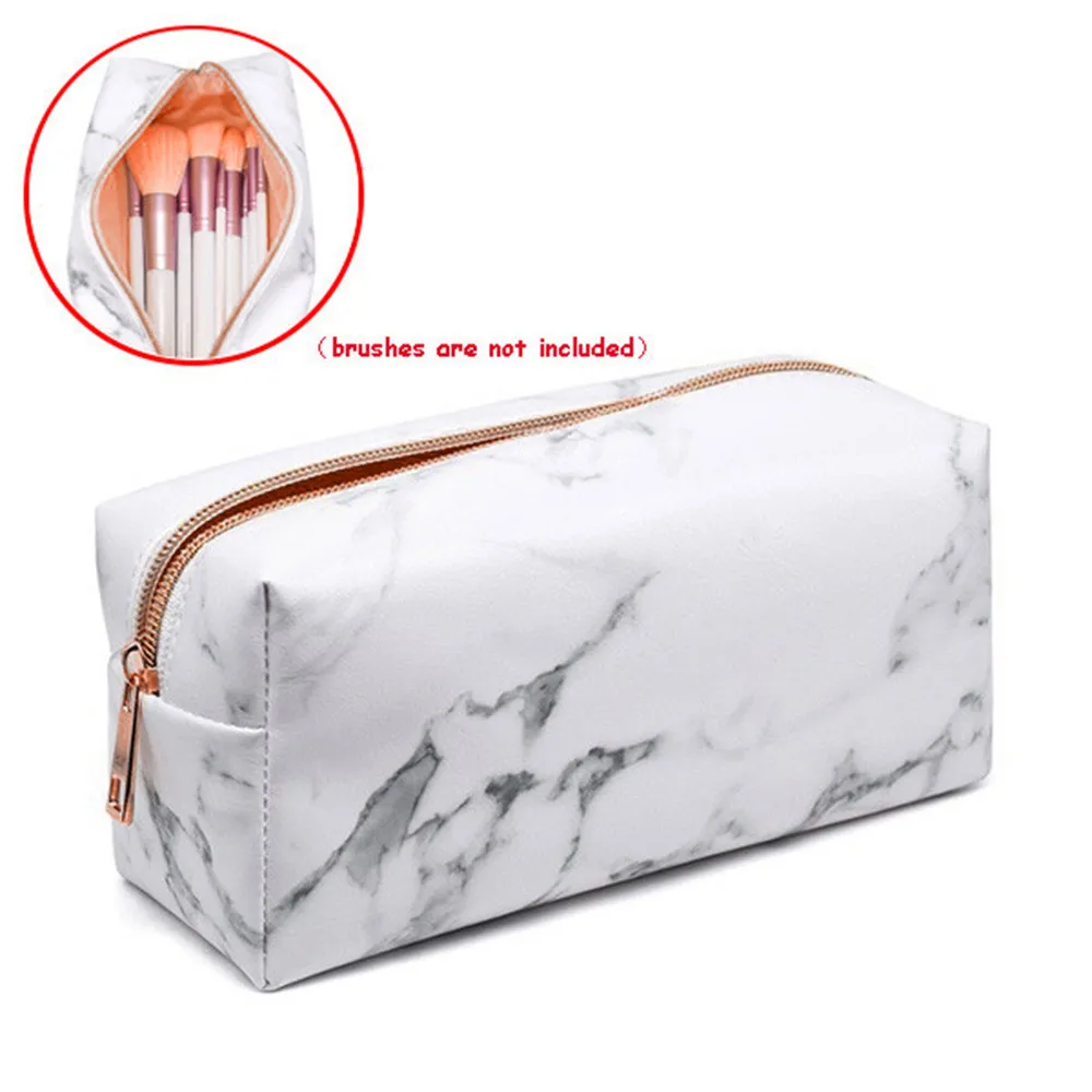 

2018 New Fashion 1PC Beauty Travel Marble Cosmetic Bag Rose Gold Zipper PU Girls Multifunction Makeup Brush Bag Drop Shipping