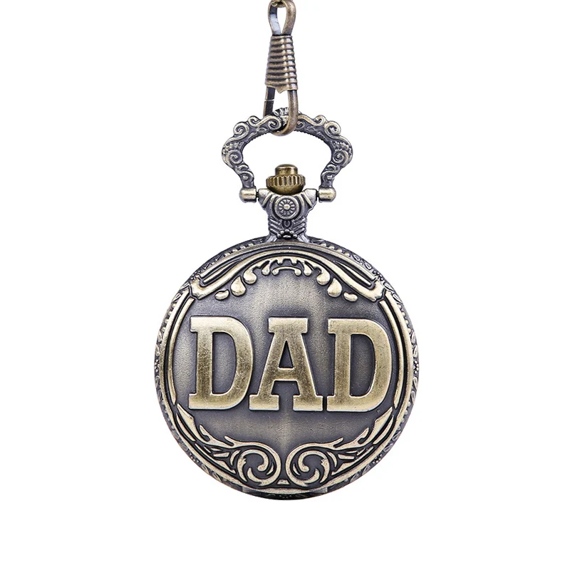 

Retro Dad Letters Pocket Watch Bronze Pendant Watches with 42cm Chain Gift for Father Pappy TT@88