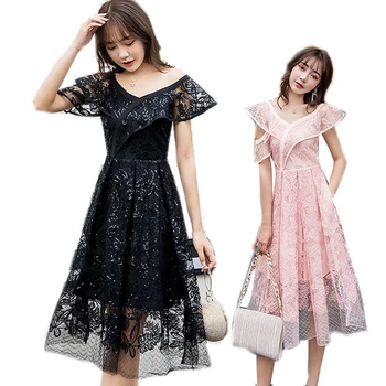 

Plus Size Summer lace long Dress Ruffled collar sequins irregular sexy beautiful slim fit party dress casual longos VestidoXXXXL