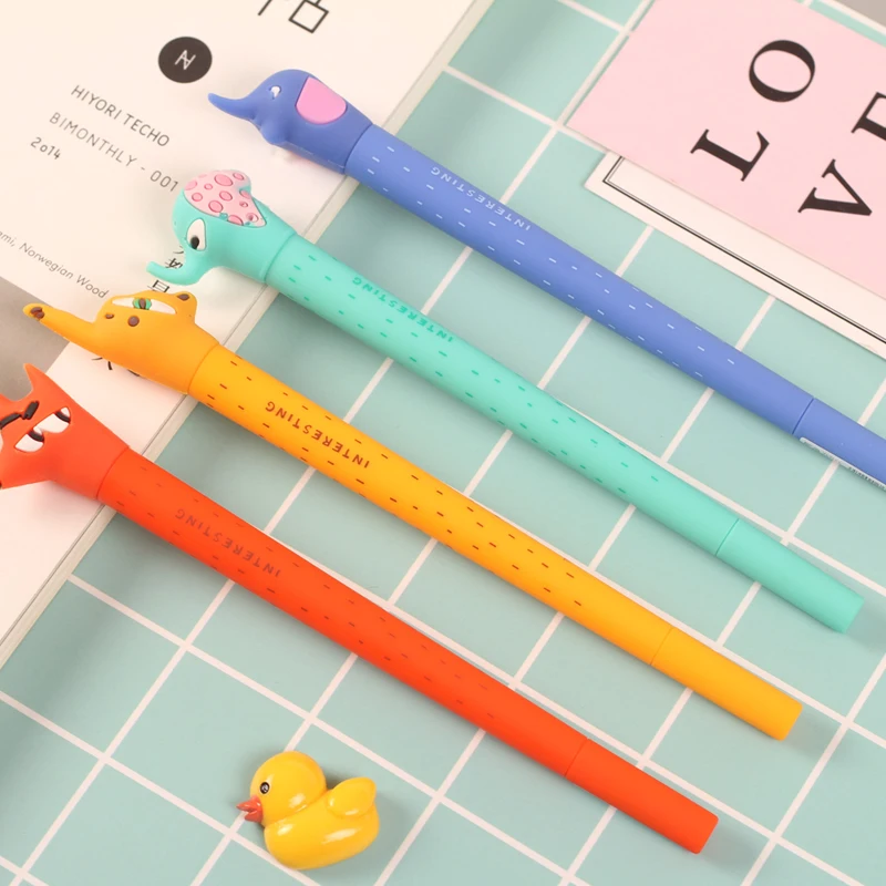 

24 pcs/Lot Cartoon elephant giraffe fox gel ink pens 0.5mm Black color pen Cute Stationery Office signature School supplies F582
