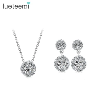 

LUOTEEMI New Arrival 2015 Big Sale Sets Cubic Zircon White-Color Delicate Round Necklace Earrings For Women Wedding Wholesale
