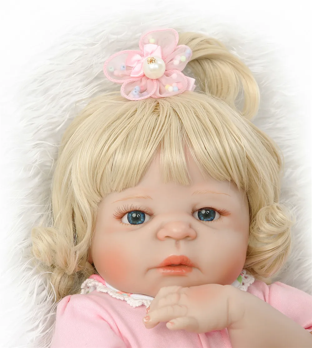 Npk 22 Full Body Silicone Reborn Baby Girl Dolls Blonde Wavy Hair