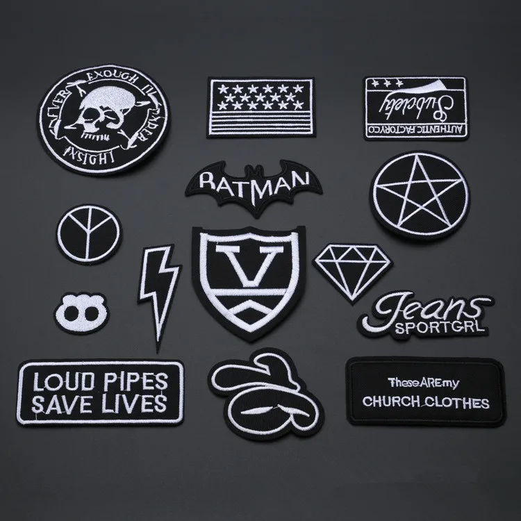

Punk Black Patches for clothing iron on stickers Jacket Jeans clothes Patch badges DIY Apparel Accessories