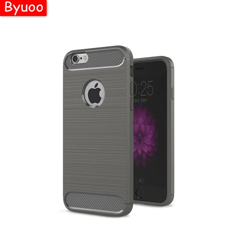 cheap for iphone 6 6s plus x 5 5s se 7 8 plus Byuoo Light Soft Slim Silicone Carbon Fiber Brush Texture Protective Defender Case Cover