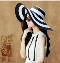 2015 female fashion summer hat classic black and white stripes along Korean version new big beach hat sun cap wholesale