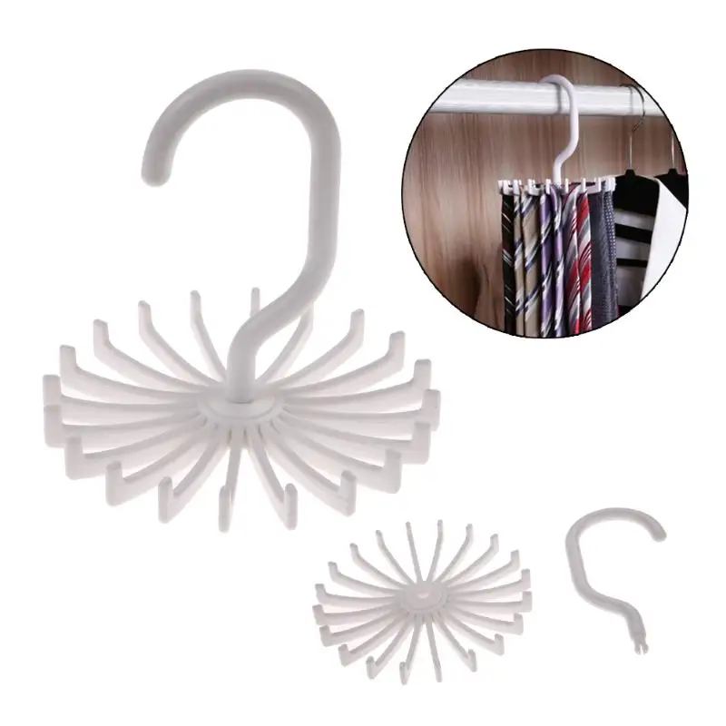 

360 Degree Top Quality Wholesale Storage Holders Rotating Tie Rack Adjustable Tie Hanger Holds 20 Neck Ties Tie Organizer White
