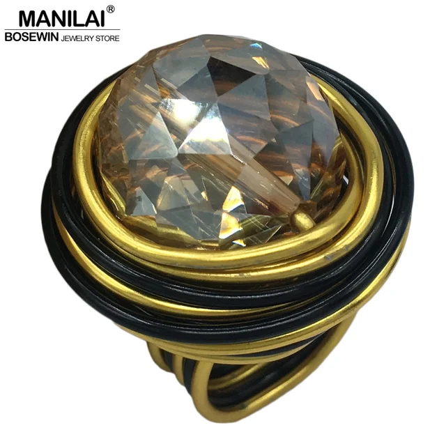 MANILAI Handmade Wire Spiral Shining Crystal Rings For Women Statement Jewelry F MANILAI Handmade Wire Spiral Shining Crystal Rings For Women Statement Jewelry F