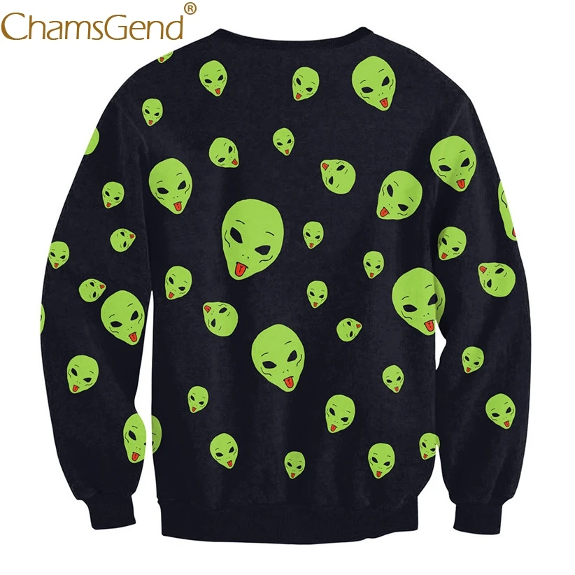 Chamsgend дизайн зеленый инопланетянин мультфильм печати Рождество Толстовка для женщин зимнее пальто Moletom 71024
