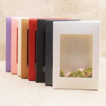 

5pc per lot paper gift package window box retangular window arts&krafts display box pink/kraft/beige/purple/black/white box