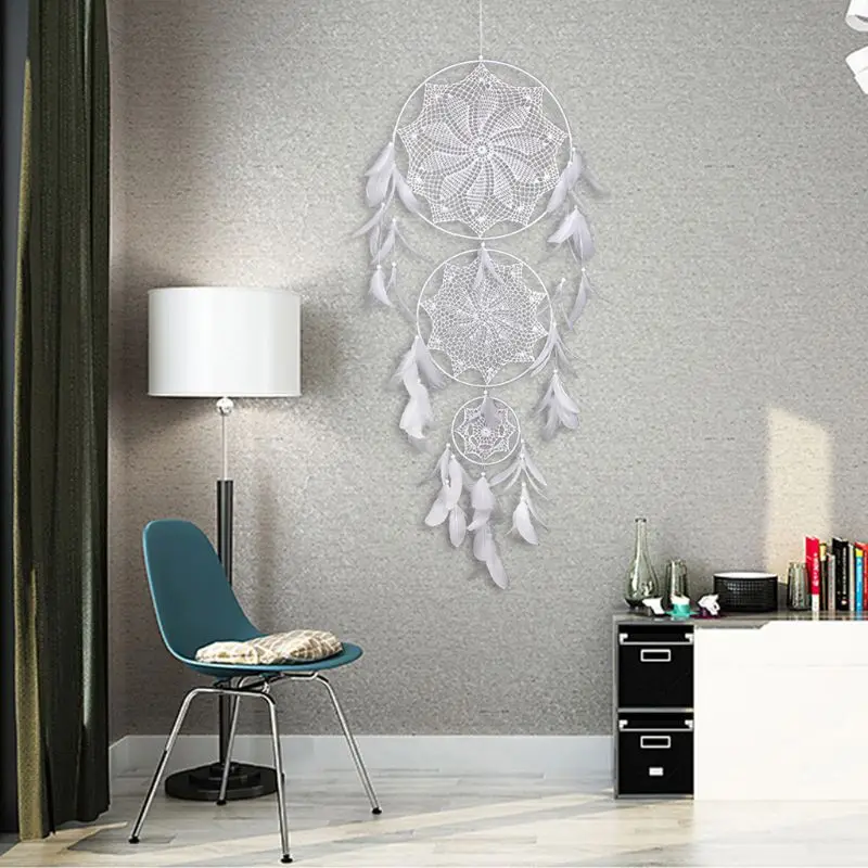 Three Rings Dream Catcher Handmade Hanging Dreamcatcher Bead Feather Decoration Ornament Home Wall Decor Gift | Дом и сад