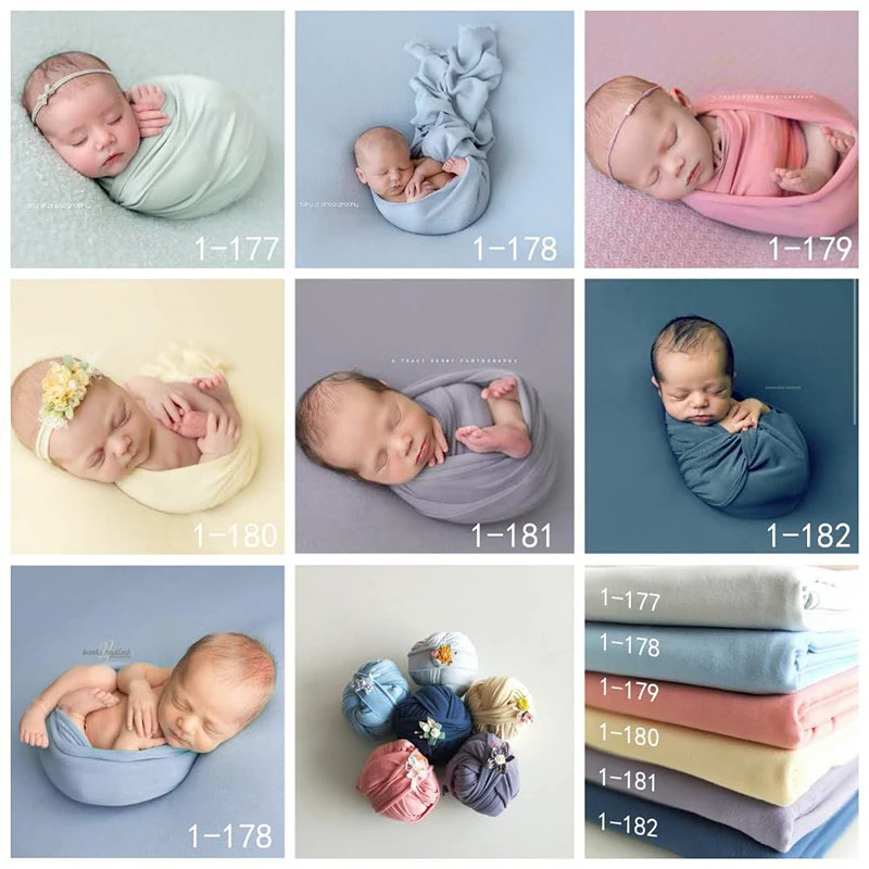 Multiple color styles cotton wrap blanket set newborn baby photography props infant Stretchy wrap headband Background blanket