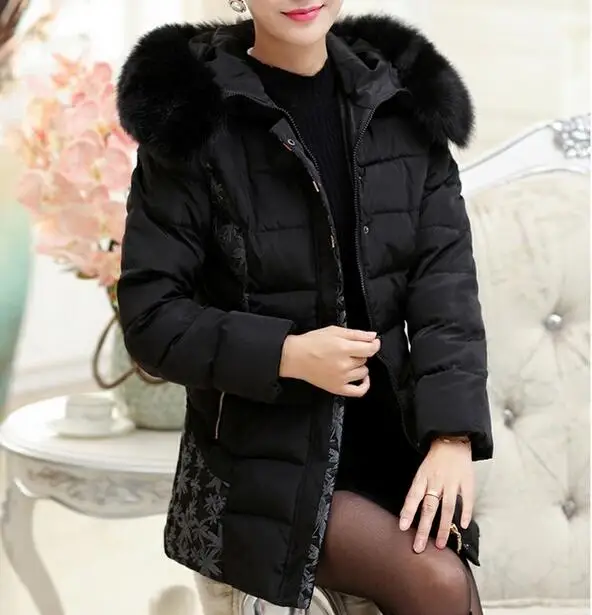 OHRYIYIE женские зимние куртки для мамы простые дикие тонкие однотонные модные повседневные плотные куртки с капюшоном Manteau Femme пальто - Цвет: Черный