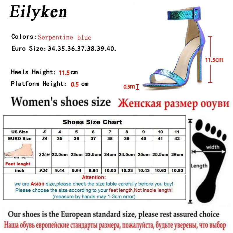 Eilyken/летние модные женские босоножки на высоком каблуке с открытым носком и змеиным принтом пикантные женские босоножки с ремешком и пряжкой обувь для вечеринок