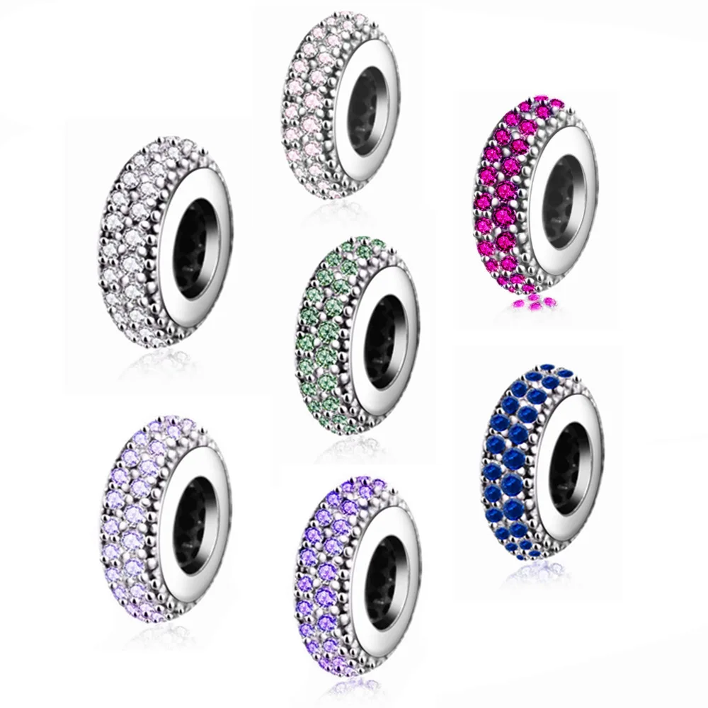 

Fits Original Pandora Charms Bracelet Silver Spacer With Cubic Zirconia Beads 100% 925 Sterling Silver Bead Charms DIY Berloque