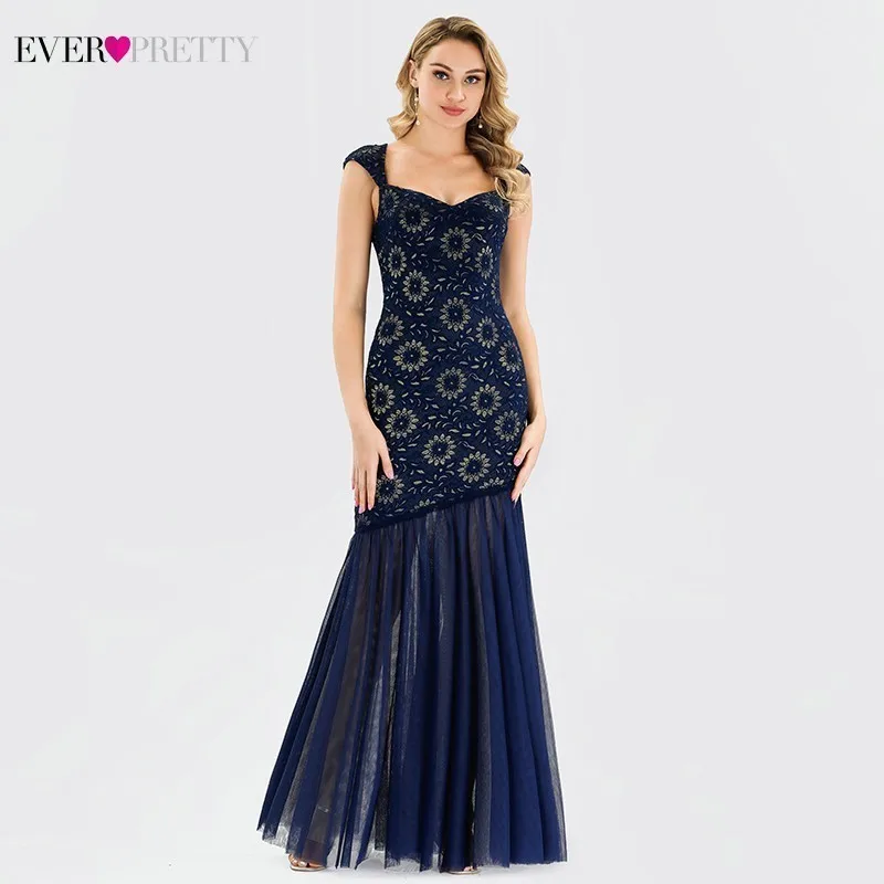 

Evening Dresses Ever Pretty Vintage Lace Sleeveless Illusion Formal Party Gowns Navy Blue Little Mermaid Dresses Robe De Soiree