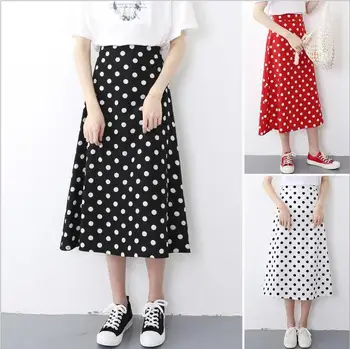 

2018 summer new skirt Dot high waist chiffon sweet skirt fresh student A-Line fashion casual skirt