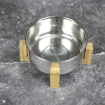 

Pet Cat Dog Feeder Stainless Steel Round Kitty Feeding Bowl Durable Bamboo Wooden Holder Stand Puppy Kitten Feeding Tools Set