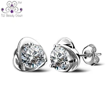 1 пара высокого качества Аутентичные 925 чистого серебра фиолетовый белый красный фианит розы серьги гвоздики для женщин вечерние ювелирные изделия