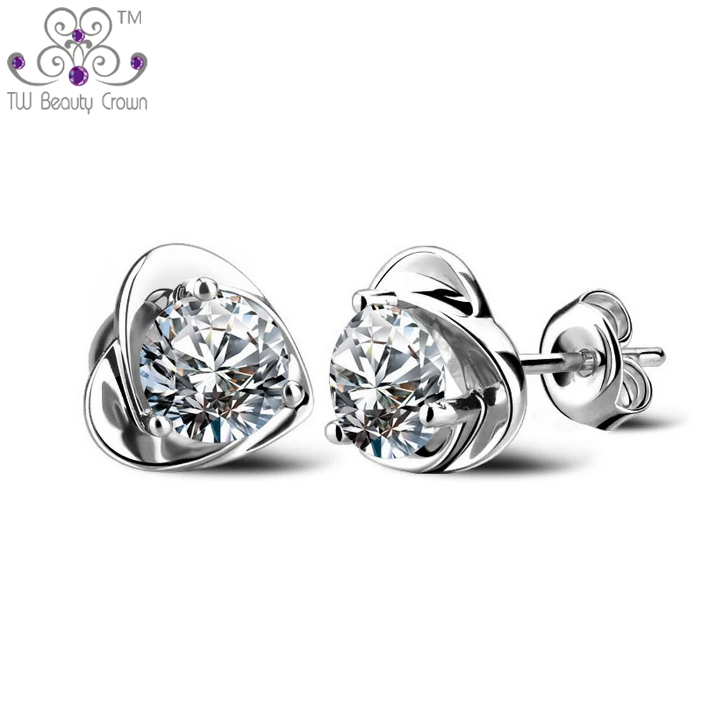 Женские серьги гвоздики из серебра 925 пробы с фианитом|rose flower stud earrings|flower earringsstud