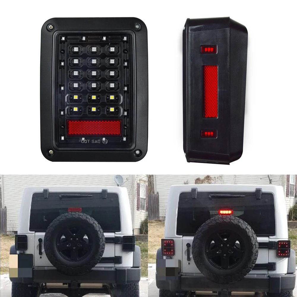 LED Tail Lights for 2007-2016 Jeep Wrangler JK Brake Reverse Turn Singnal Lamp Back Up Rear Stop Light Daytime Running Lights (24)