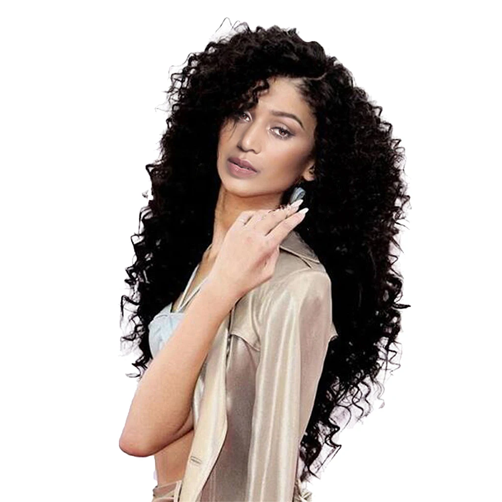 Loose Wave Lace Front Human Long Afro Kinky Curly Synthetic Wave Hair Wig for Women Cosplay Party Black Loose Wave Lace Front Human Long Afro Kinky Curly Synthetic Wave Hair Wig for Women Cosplay Party Black
