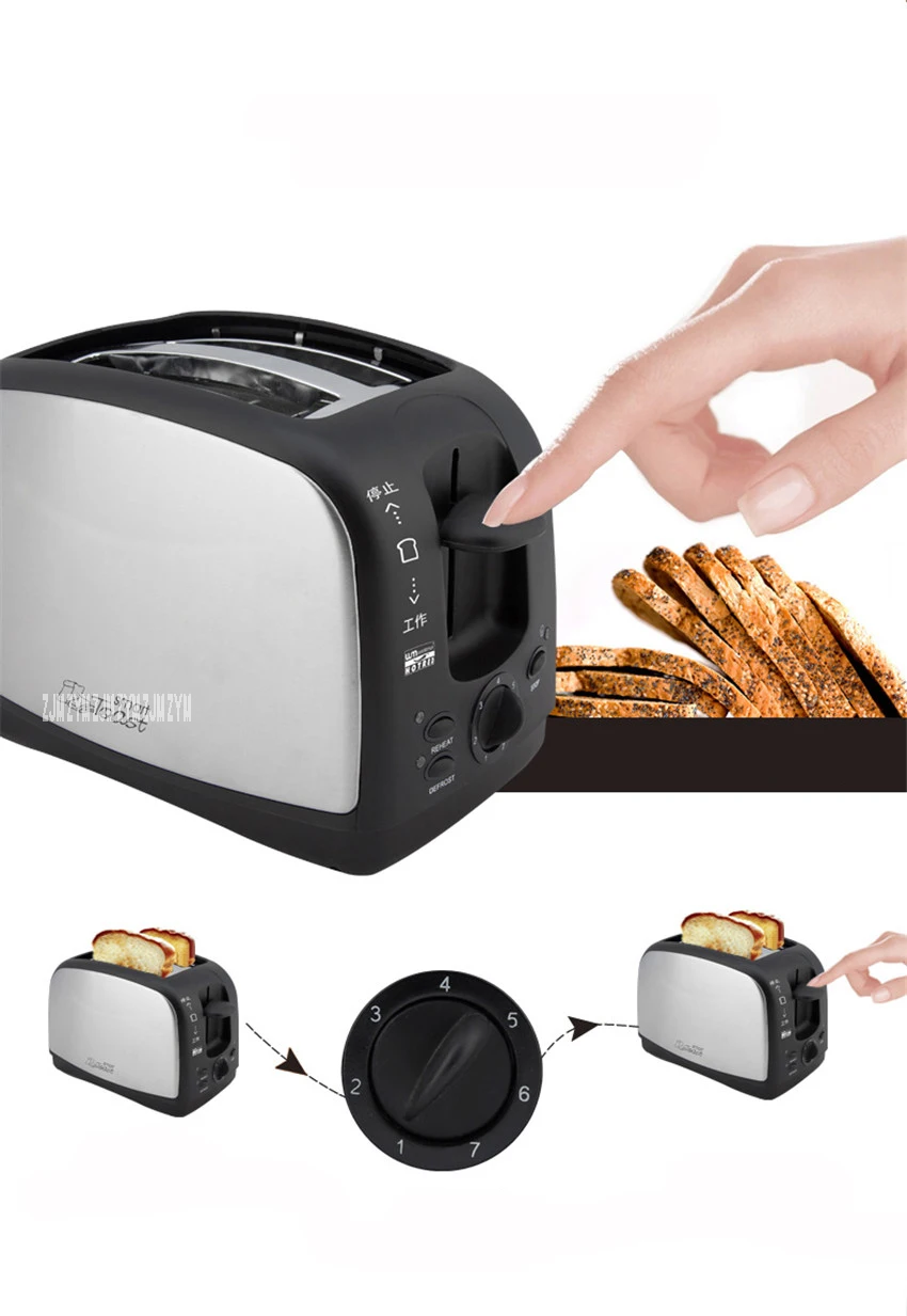 WST-998 бытовой автоматический прибор для хлеба тостер машина для выпечки хлеба 2 ломтика слота из нержавеющей стали многофункциональный 220 В/50 Гц