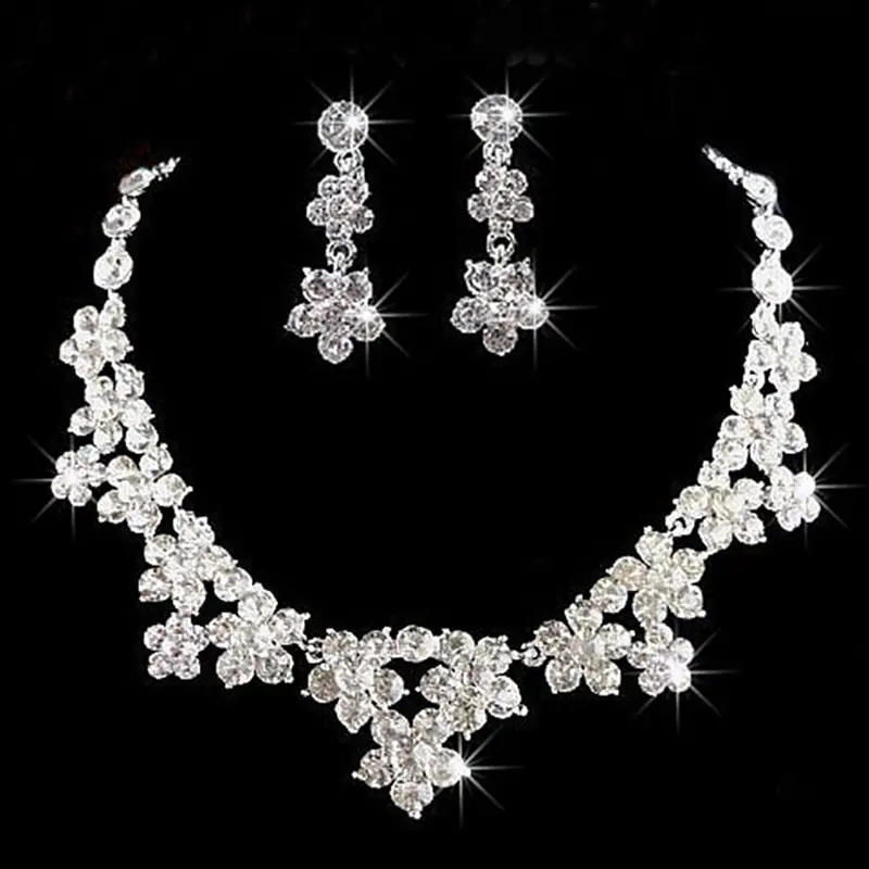 

New Crystal Waterdrop Necklace Earring Jewelry Set Fashion Bridal Rhinestone Necklace Earrings Wedding Accessory