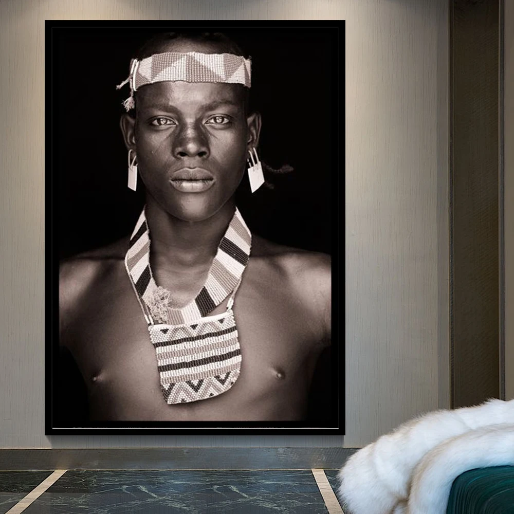 Африканский человек, настенный художественный портрет, украшение дома, черно-белые плакаты и принты, Картина на холсте для гостиной, настенные картины