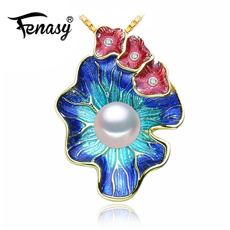 

FENASY Pearl Jewelry flowers pendant,Genuine natural Pearl Necklace,cloisonne Pearl Choker pendant Women 2018 new Enamel pendant
