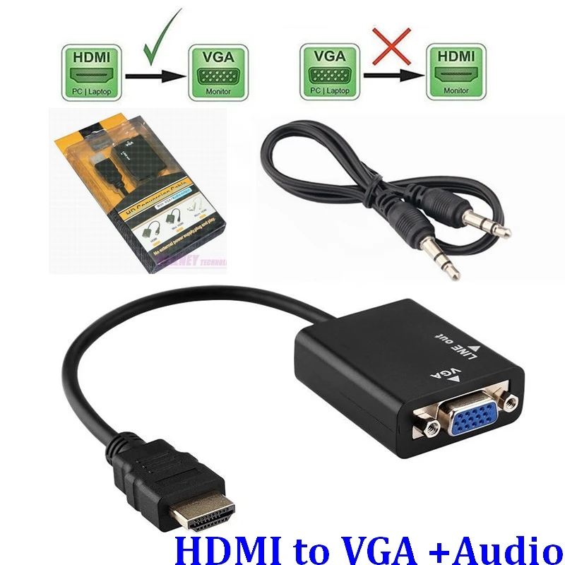 Convertidor de Cable HDMI VGA de 3,5mm, adaptador macho a hembra, VGA, vídeo, HDTV, CRT, Monitor, TV, cabeza convexa|hdmi to vga|hdmi vgato vga - AliExpress