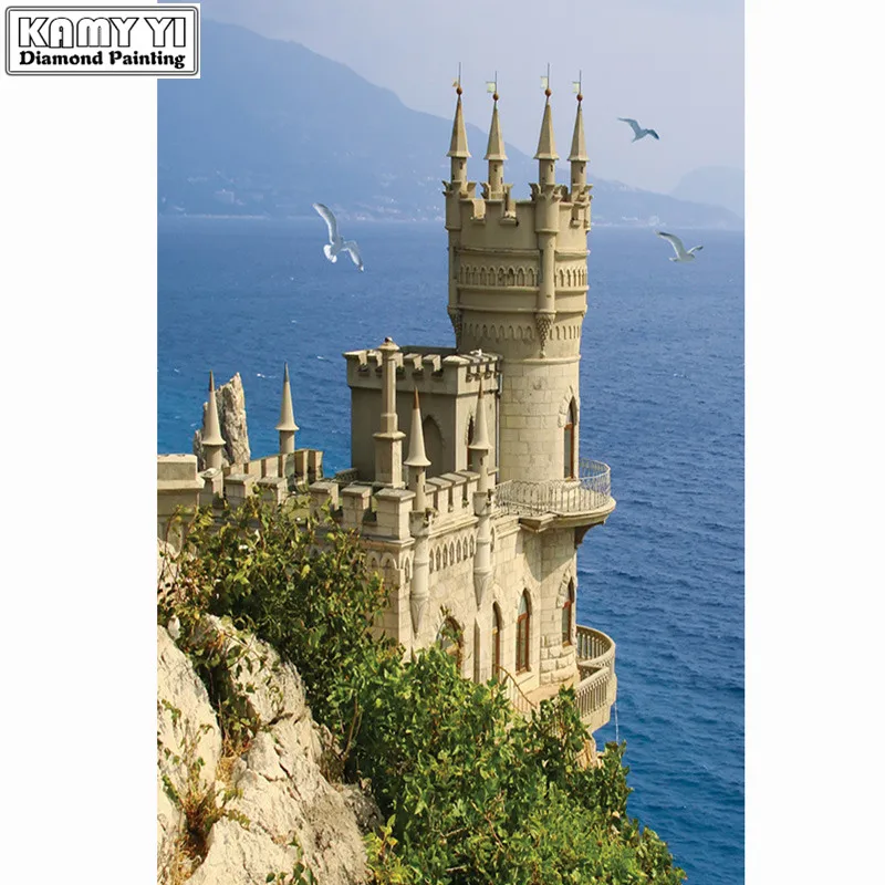 

DIY 5D Diamond Embroidery Sea Tower Pattern Crystal Diamond Mosaic Landscape Round Diamond Painting Cross Stitch Kit XY20