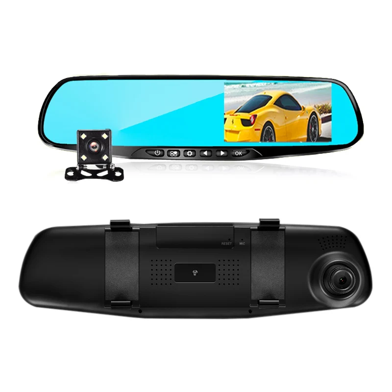 Full HD 1080P Автомобильный видеорегистратор камера dvr зеркало заднего вида видеорегистратор Двойной объектив 4,3 дюймов цифровой видеорегистратор ночное видение видеокамера