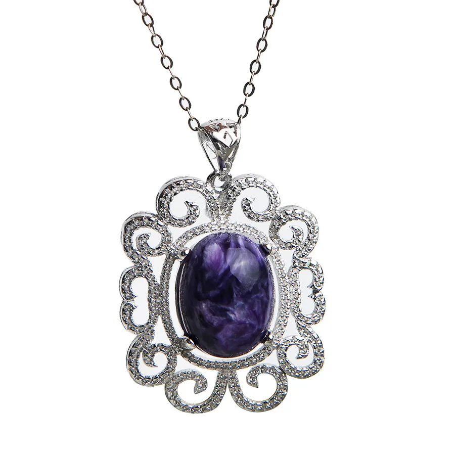 

Natural Purple Stone Female Pendant Necklace Water Drop Crystal Gem Jewelry Charm Charoite Beads Pendants