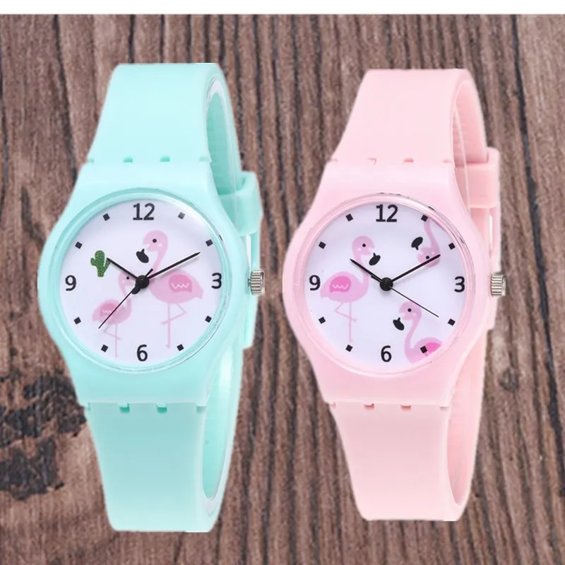 

2Pcs/lot Cartoon Girls Watches Cute Flamingo Jelly Silicone Mini Women Quartz Watch Kids Student Sport Clock Relogio Feminino 30