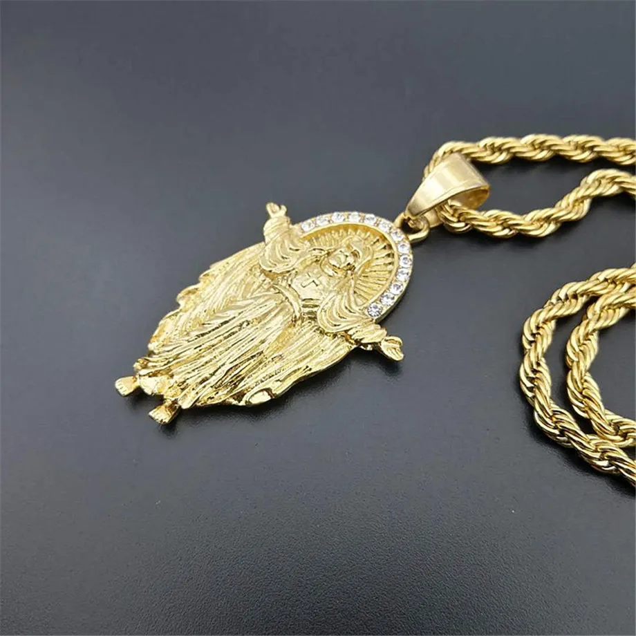 Ожерелье и кулон Iced Out с распятием Иисуса цепочка из нержавеющей стали золотого