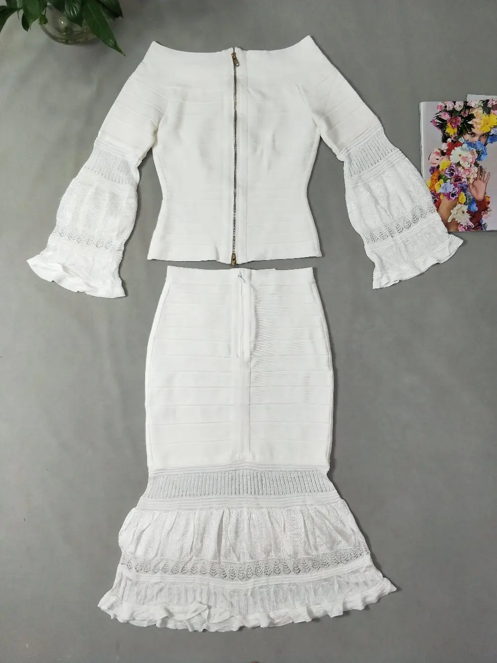 Moulante Costumes Flare Night Élégante De Blanc Celebrity Slash Club Cou Bandage Soir Fête Sexy Manches Robes Robe rrwzxfqPO