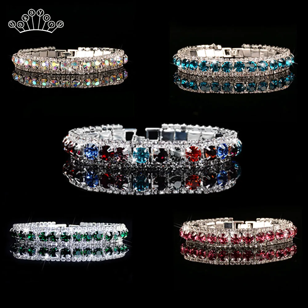 

Luxury Colorful Crystal Bracelet For Wedding Bracelet Rhinestone Charm Women Bangles Jewelry Pulseira Feminina