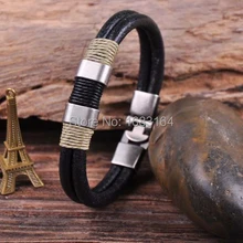 G32 Серфер Рукой Обертывания конопли 4 мм кожа Для мужчин; браслет манжеты черный