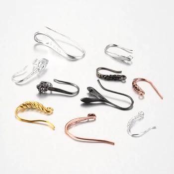 

50Pcs Jewelry Findings Random Mixed Brass Earring Hooks, Mixed Color, 20~28x7~10mm, Hole: 3~4mm; Pin: 0.8~1mm