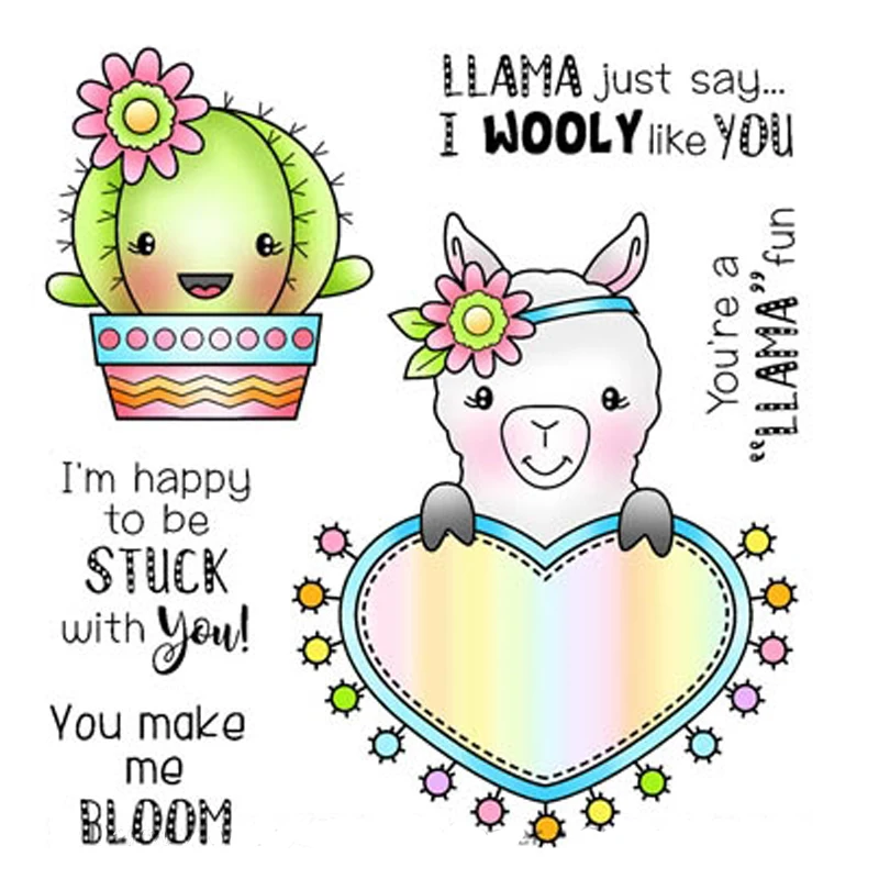 

AZSG Alpaca Cactus Heart-shaped Mirror Clear Stamps/Seal For DIY Scrapbooking/Card Making/Album Decorative Silicone Stamp Crafts