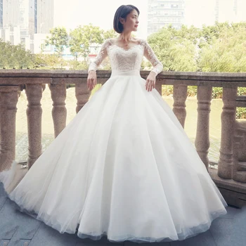 

Lace V Neck Ball Gown Wedding Dresses Long Sleeves Princess Bridal Gown Custom Made Vetsidos De Noiva Casamento