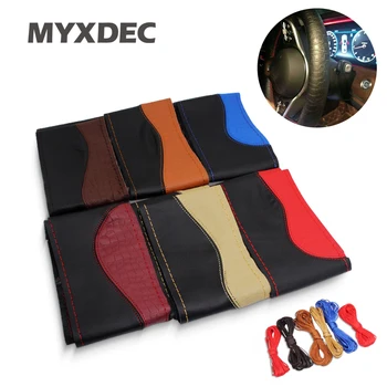 

Leather DIY Wrap Steering Wheel Cover/Artificial Crocodile Skin Style Steering Grip Collar protection Automotive Interior
