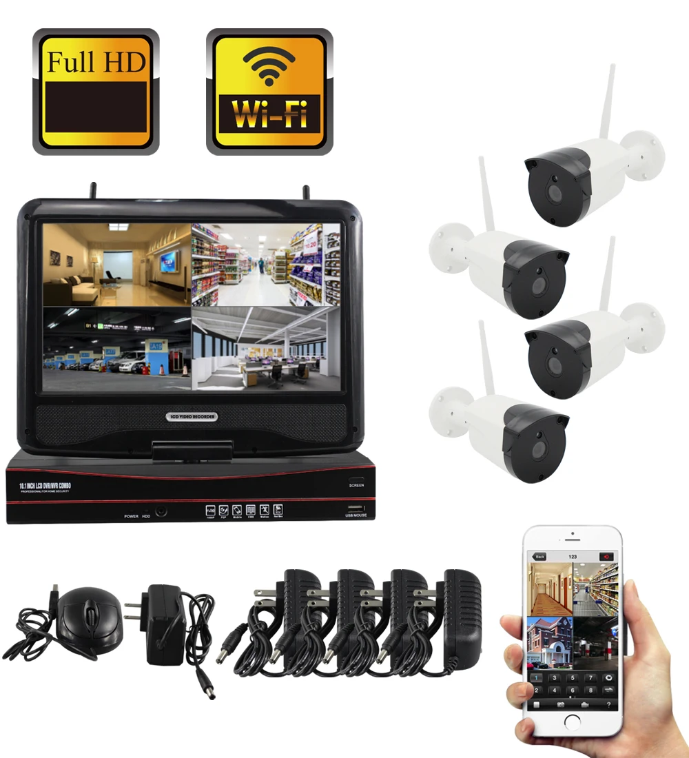 

YobangSecurity 10 Inch Monitor 4CH WIFI NVR Kit 1.3MP 960P WIFI Outdoor IP Camera Video Surveillance CCTV Security Camera System