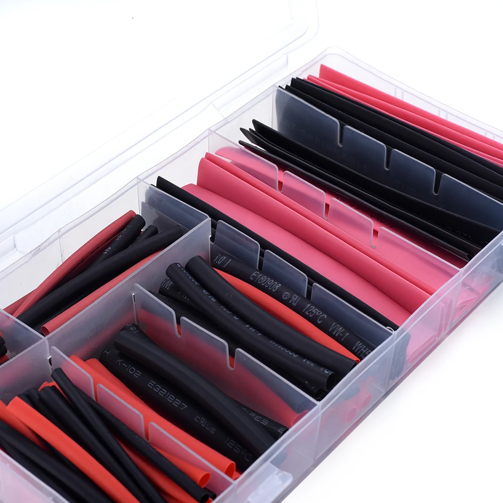 

New Arrival 150Pcs/Set 8 Size 2:1 Polyolefin Heat Shrink Tubing Tube Sleeve Wrap Wire Kit Set Color Red Black with Box or Bag