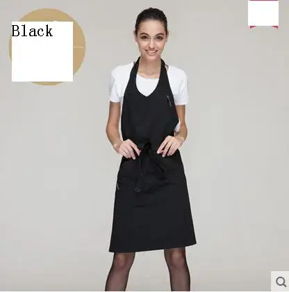 Ресторанная гостиничная кухонная Униформа модный нагрудник с v-образным вырезом фартук - Цвет: Black